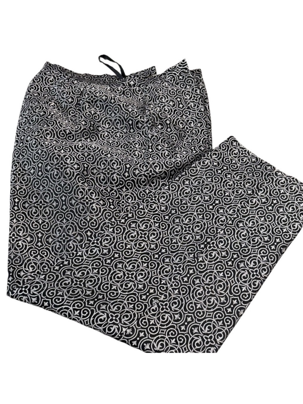 Talbots Silk Lined Pants and White Medallion Print EUC